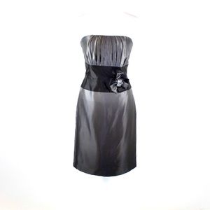White House Black Market Strapless Knee-length Charcoal Gray Black Satin Dress